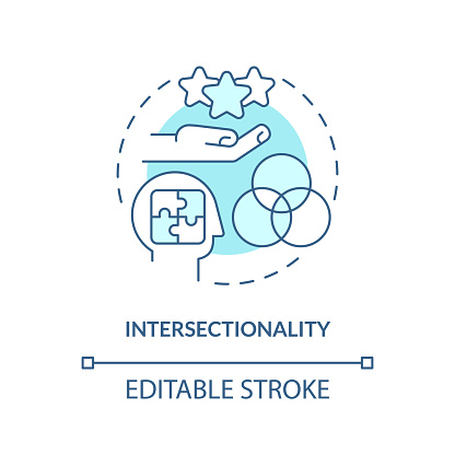 Intersectionality turquoise concept icon. Person identity. Social justice. Cultural competence. Unique experience abstract idea thin line illustration. Isolated outline drawing. Editable stroke