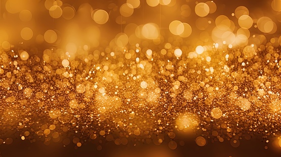 Gold glitters background. shimmering blur spot lights Bokeh Shiny gold light background texture