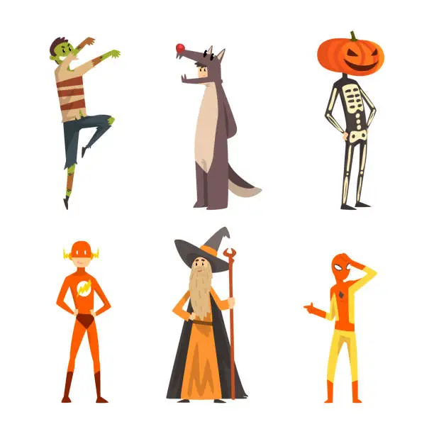 Vector illustration of Man Character Dressed in Carnival Costume for Masquerade Vector Set