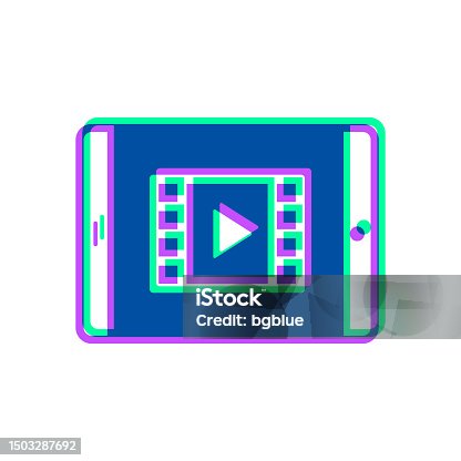 istock Watch video on tablet PC. Icon with two color overlay on white background 1503287692