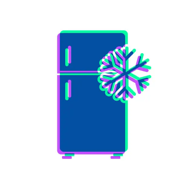 Vector illustration of Fridge with snowflake. Icon with two color overlay on white background