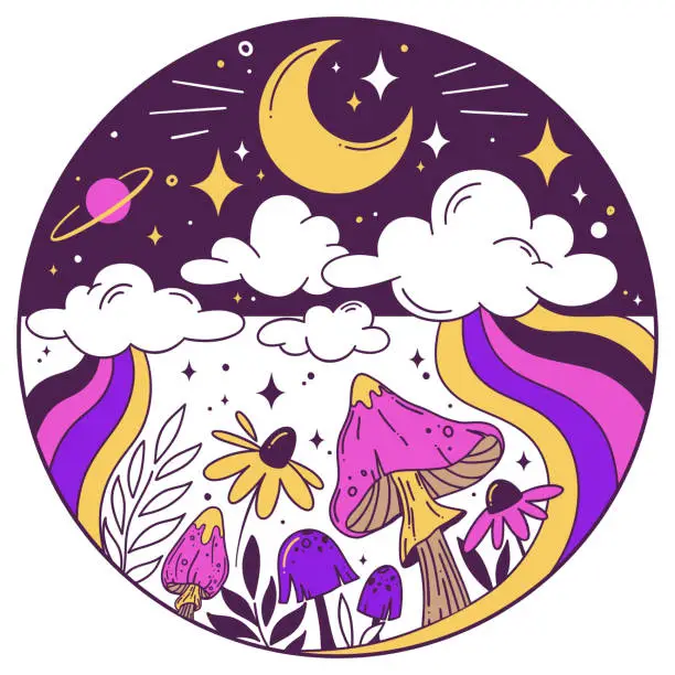 Vector illustration of color night mushrooms