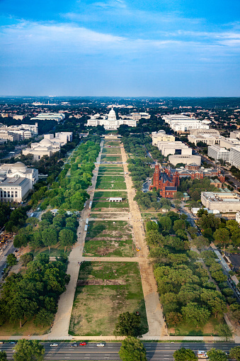 aerial view to the capitol and the mall with green trees