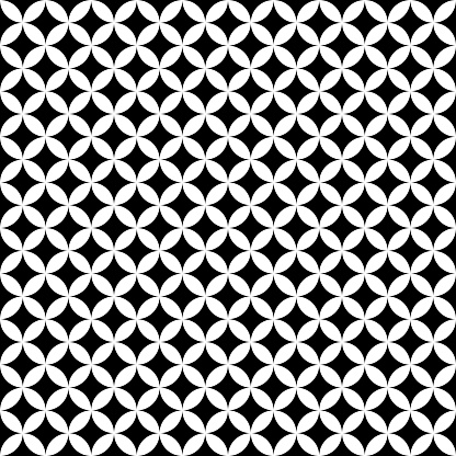 White on black overlapping circles seamless texture. Classic ovals and circles vector geometric fashion pattern.