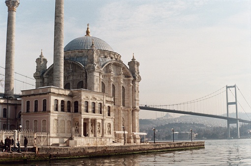 Ortakoy mosque with the bosphorus in the back and the Istanbul bridge.