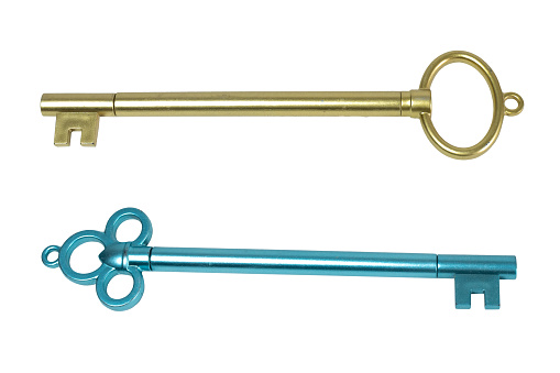 Two old style keys, isolated on blank background. Graphic resource