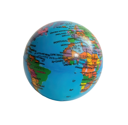 Small earth globe, isolated on blank background. Graphic resource