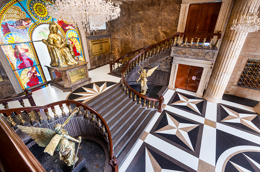 Cebu City,Cebu,The Philippines-January18 2023: The lower stairs lead up to the bronze statue of 'Queen' Leah,seated on her golden throne,a testament of eternal love,by the rich creator's late wife.