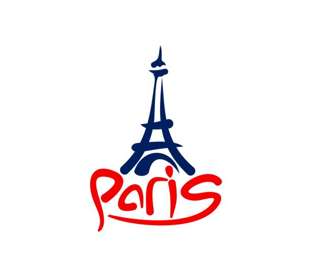 Paris Eiffel Tower icon, travel landmark of France Paris Eiffel Tower icon, vector travel landmark of France. Paris city iron monument of Eiffel Tower blue and red silhouette. City of love tour and romantic trip sign with France architecture landmark paris tower stock illustrations