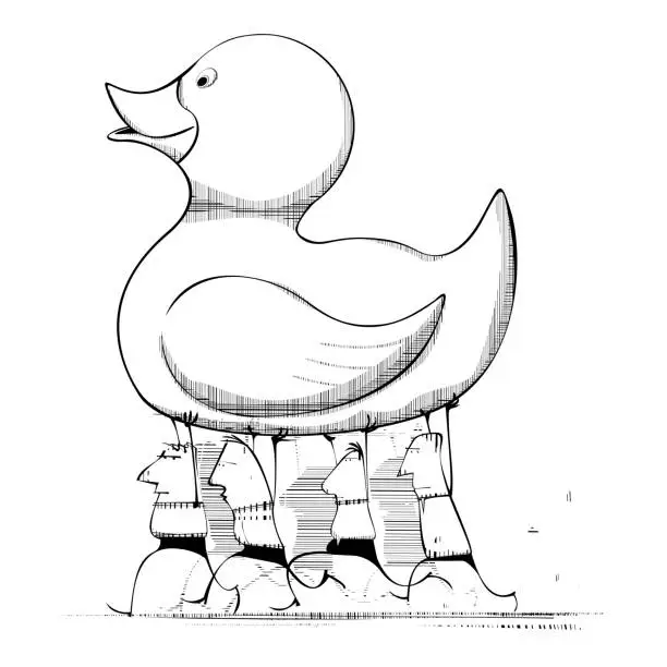 Vector illustration of Men Carrying Giant Rubber Duck