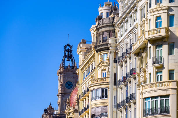 Old architecture of the town hall square, Valencia, Spain