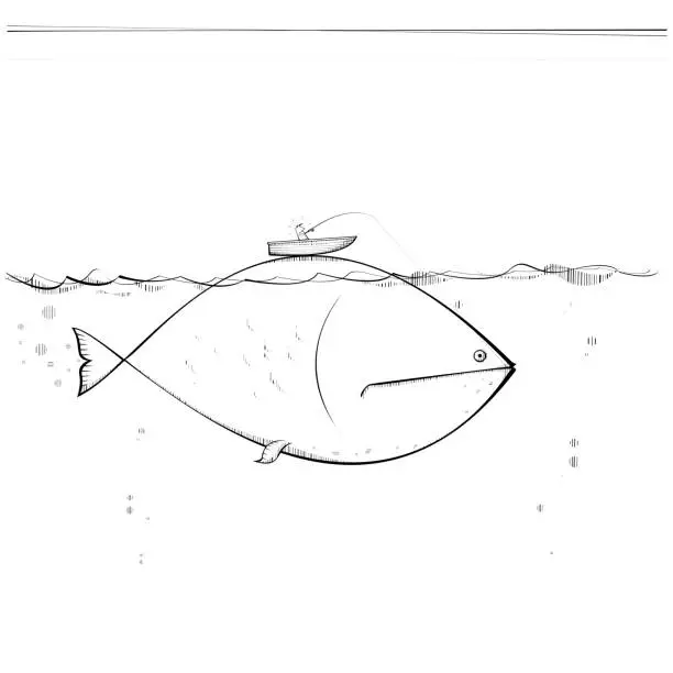 Vector illustration of Big Fish little boat