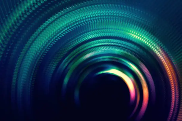 Photo of Metaverse Web3 5G Speed Abstract Background LED Light Leak Fluorescent Neon Lens Flare Futuristic Tunnel Connection Noise Radar Infinity Network Cable Technology Colorful Teal Purple Swirl Rippled Pattern Nightclub Morphing Shape Leaking Vitality Vortex