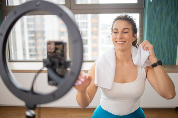 istock Woman is recording a vlog about exercise 1503304266