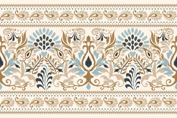 ilustrações de stock, clip art, desenhos animados e ícones de indian ikat floral paisley embroidery - tear