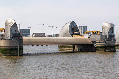 London, United Kingdom, May 28th 20203:- A view of the Thames Flood Barrier built to prevent flooding in central London