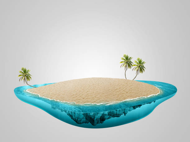 istock 3d illustration of pool with beach sand on surface. tropical island isolated. 1503304919