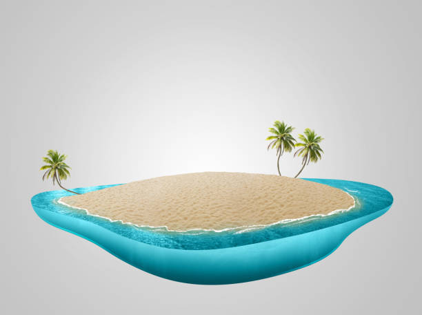 istock 3d illustration of pool with beach sand on surface. tropical island isolated. 1503304920