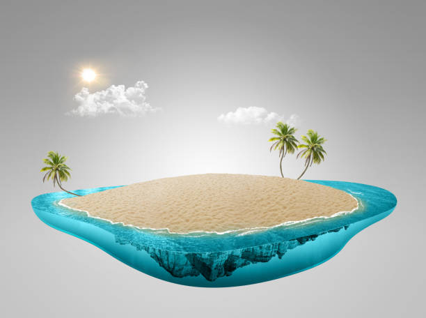 istock 3d illustration of pool with beach sand on surface. tropical island isolated. 1503304923