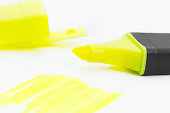 Yellow Highlighter Pen and Doodles Isolated on White Background