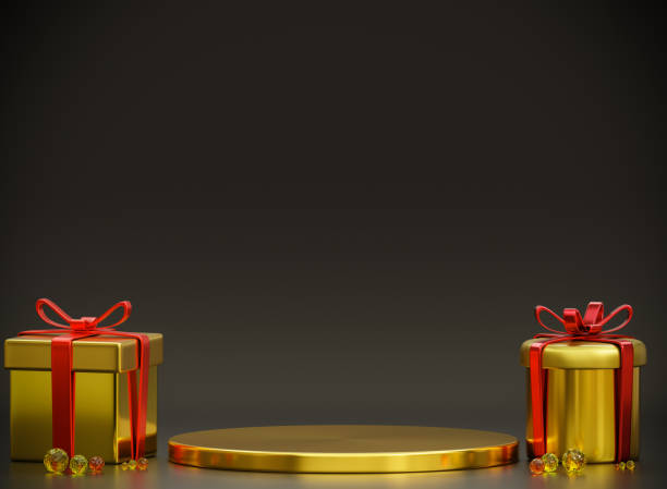 istock Gold geometric pedestal podium and gift box 1503310735