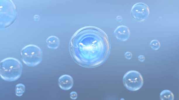 Cosmetics Bubbles of serum on a blurry background. stock photo