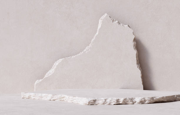 istock Beige pieces of stone decoration elements. Stone slabs for product display background. 3d rendering 1503314831