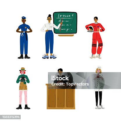 istock People of various professions set. Policeman, teacher, racer, traveller, judge, chef cook cartoon vector illustration 1503315394