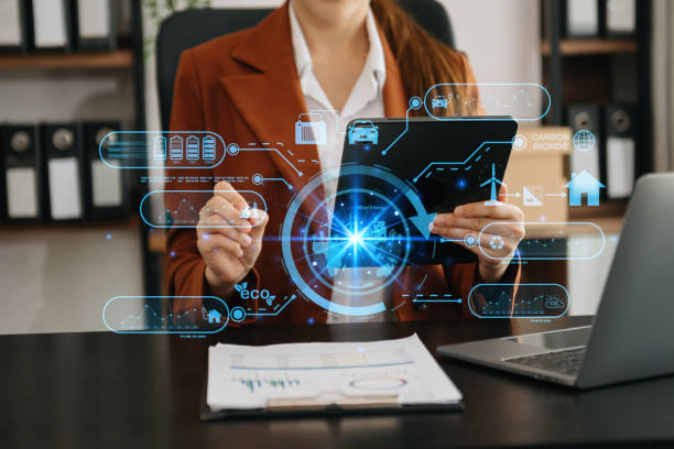 istock Business working with reduce CO2 concept with icons, global warming such as reforest green factory recycle and zero carbon dioxide emission concept. with VR icon at office 1503315528