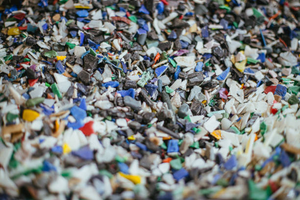 istock Reshaping Waste: Colorful Plastic Fragments after Extrusion Process in Recycling Facility 1503318817