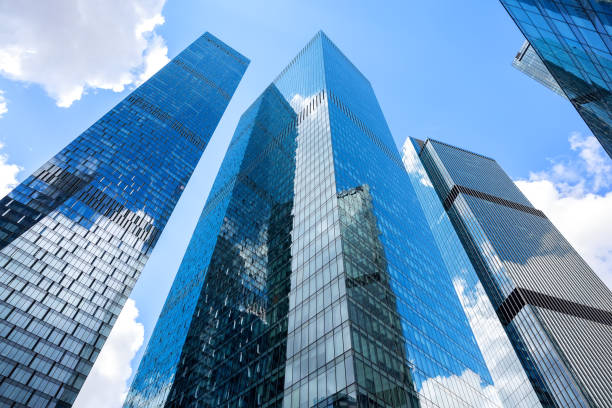 istock Bottom view of modern skyscrapers in business district 1503319459