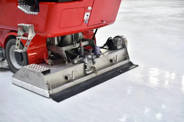 Ice resurfacer machine on ice rink closeup