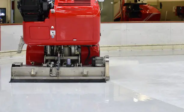 Ice resurfacer machine on ice rink closeup