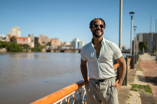 istock Elegant afro man portrait on bridge 1503325509