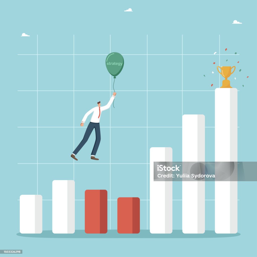 Man Using Balloon Flies Over A Graph Stock Illustration - Download ...