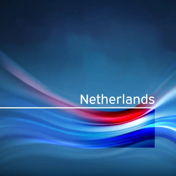 Vector illustration of Netherlands flag background. Abstract dutch flag in the blue sky. Dutch national holiday card design. State banner, netherlands poster, patriotic cover, flyer. Business brochure. Vector design