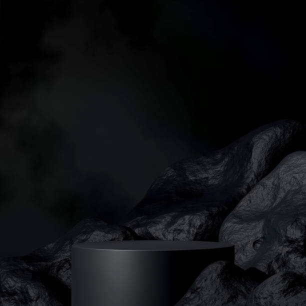 istock blank space black cylinder podium in square textured rock backdrop, 3d rendering 1503327231