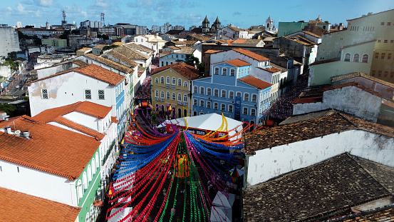 salvador, bahia, brazil  june 23, 2023: view of the decoration for the celebrations of Sao Joao in Pelourinho, historic center of Salvador.
