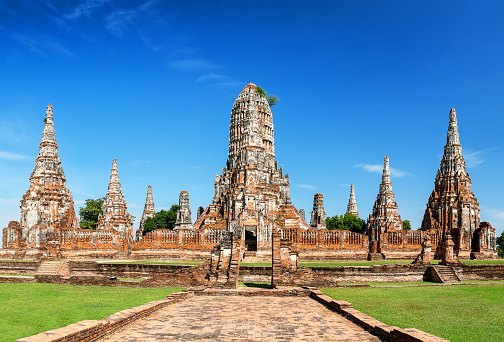 Pagoda at Wat Chaiwatthanaram temple is one of the famous temple in Ayutthaya, Thailand. Temple in Ayutthaya Historical Park, Ayutthaya, Thailand. UNESCO world heritage.