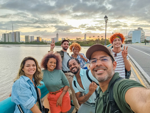Large group of people taking a selfie in Recife, Pernambuco