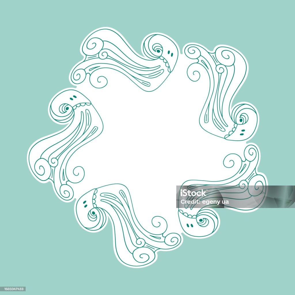 Octopus Round Frame Octopus Frame Banner With Empty Space Stock Illustration - Download ...