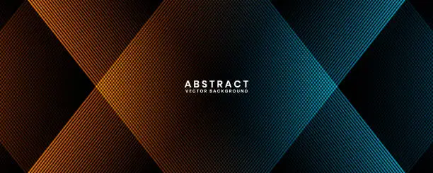 Vector illustration of 3D orange blue techno abstract background overlap layer on dark space with glowing lines effect decoration. Modern graphic design element future style concept for banner, flyer, card, or brochure cover