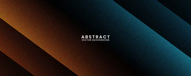 Vector illustration of 3D orange blue techno abstract background overlap layer on dark space with glowing lines effect decoration. Modern graphic design element future style concept for banner, flyer, card, or brochure cover