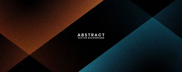 Vector illustration of 3D orange blue techno abstract background overlap layer on dark space with glowing lines effect decoration. Modern graphic design element future style concept for banner, flyer, card, or brochure cover