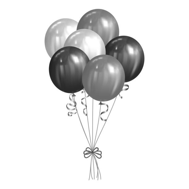 istock bunch of realistic silver, gray and black balloons and ribbons vector illustration for decor anniversary birthday party 1503349229