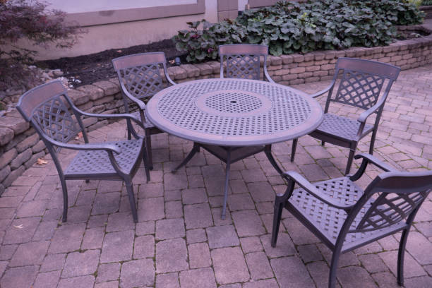 istock Angled view of outdoor restaurant patio dining area 1503350689