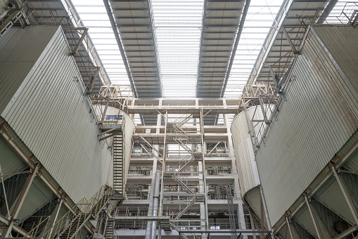 Interior view of urban waste incineration power plant, waste recycling and utilization