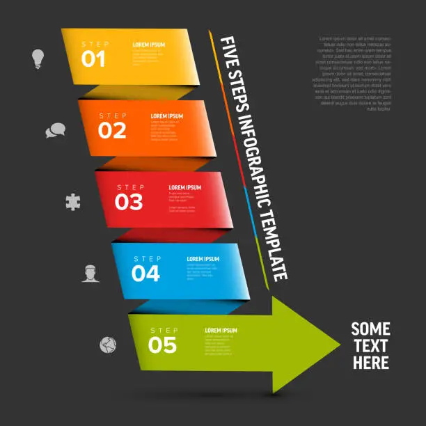 Vector illustration of Vector dark progress with four diagonal steps and big arrow template