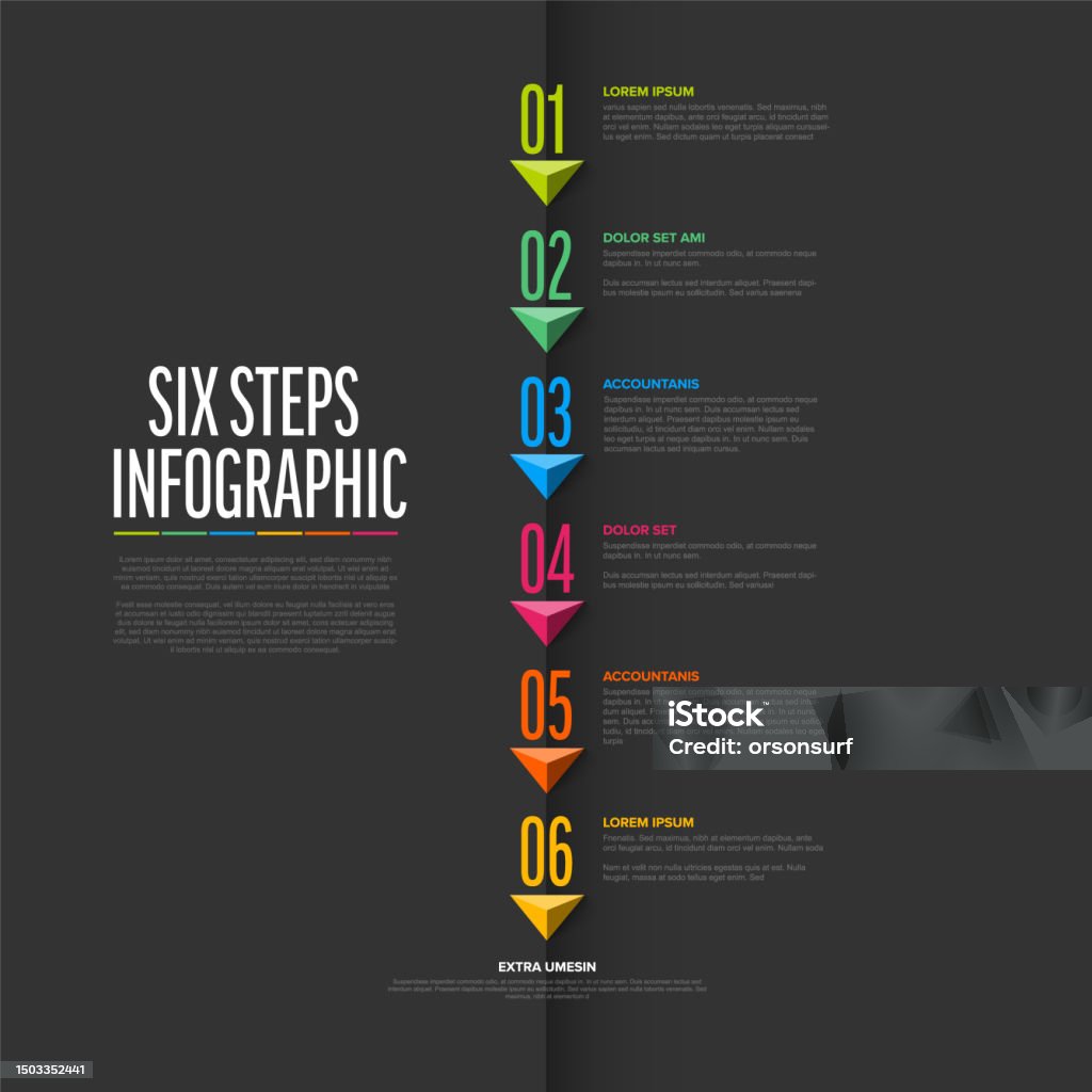 Vector Dark Six Steps Vertical Progress Template With Big Arrows And ...