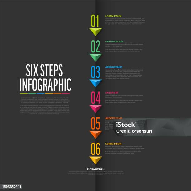 6 Steps Templete Vector Dark Six Steps Vertical Progress Template With Big Arrows And ...